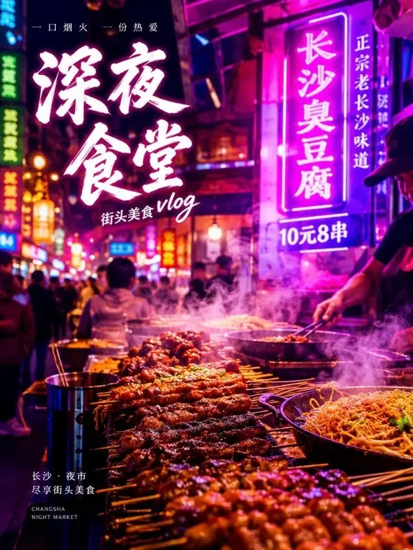 霓虹街口的夜宵摊 背景氛围